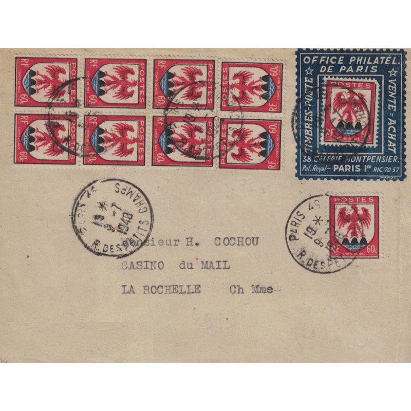 PARIS - BLASON COMTE DE NICE - 8 TIMBRES - DONT UN PORTE TIMBRE DE L'OFFICE PHILATELIQUE DE PARIS.